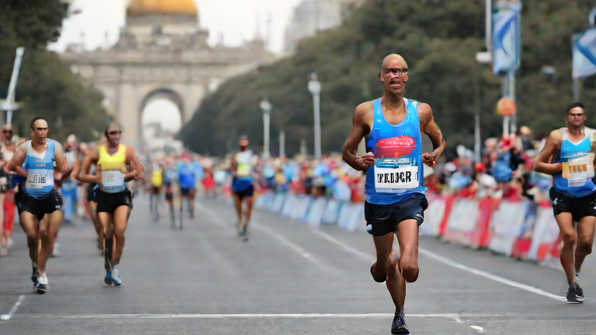 Ilustración editorial sobre deportes: El etíope Yomif Kejelcha estableció récord mundial en la Media Maratón de Buenos Aires