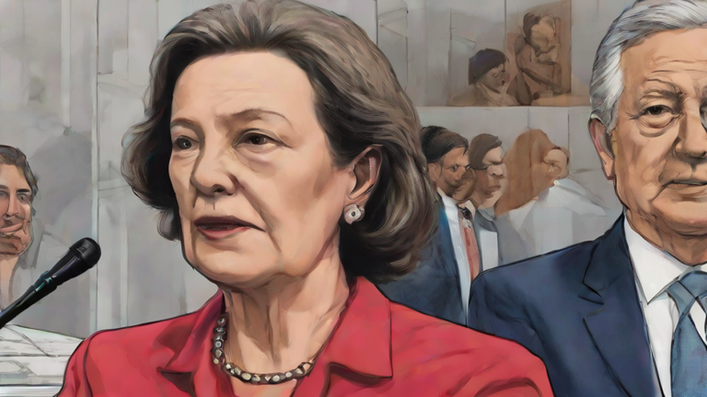 Ilustración editorial sobre política: Sheinbaum: cancelación de visa a Andy López Beltrán es injerencia política