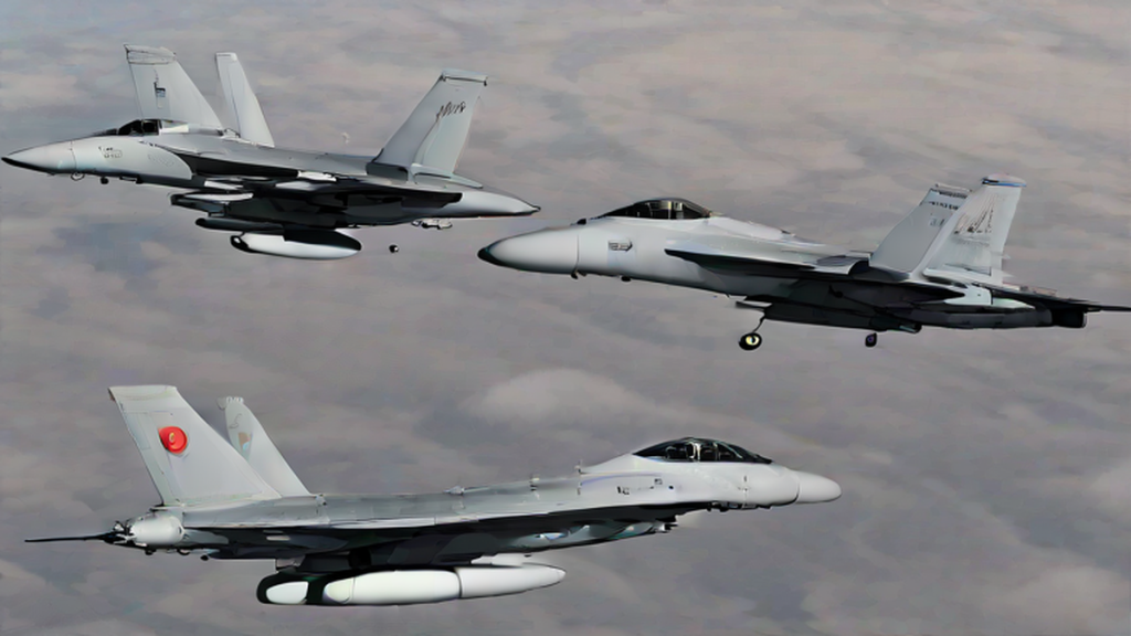 Ilustración editorial sobre seguridad: Dos F-18 españoles derriban dron en espacio aéreo rumano