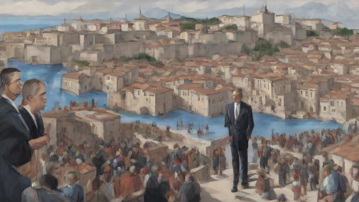 Ilustración editorial sobre sociedad: Feijóo pide autorizar visita del Rey a Ceuta por crisis humanitaria