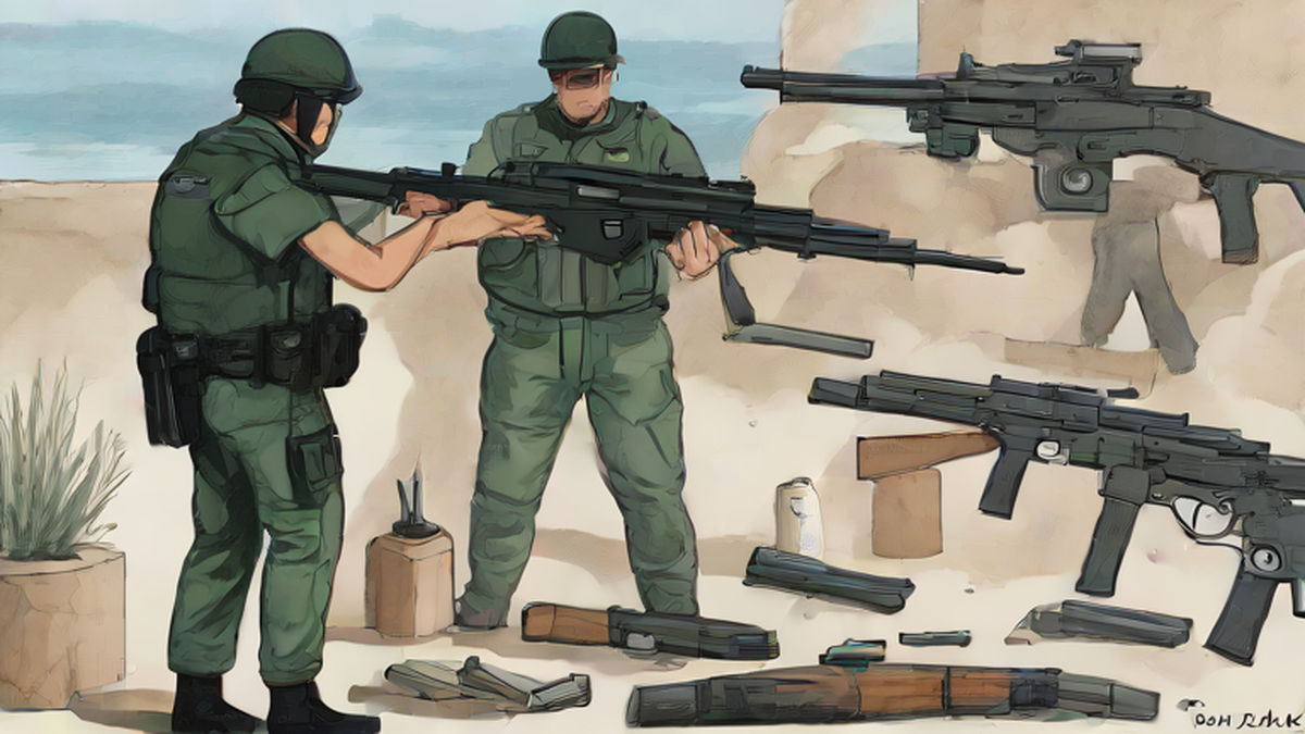 Ilustración editorial sobre seguridad: Localizadas las armas del tiroteo en Isla Cristina que dejó cuatro muertos