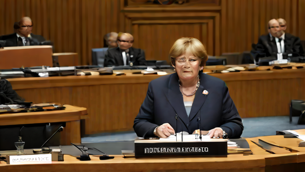 Ilustración editorial sobre seguridad: Bachelet abandona candidatura a Secretaría General de las Naciones Unidas tras caída en sondeos
