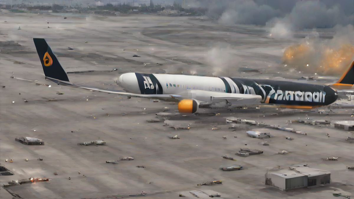 Ilustración editorial sobre sociedad: Cinco muertos tras estrellarse avión de carga Amazon en Miami