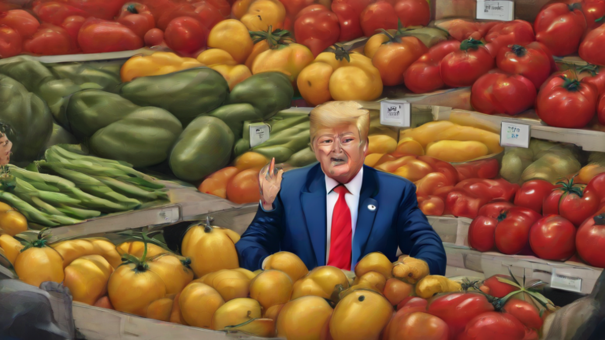 Ilustración editorial sobre mundo: Trump: México solo ofrece tamales y tomates, pero no romperá la relación comercial